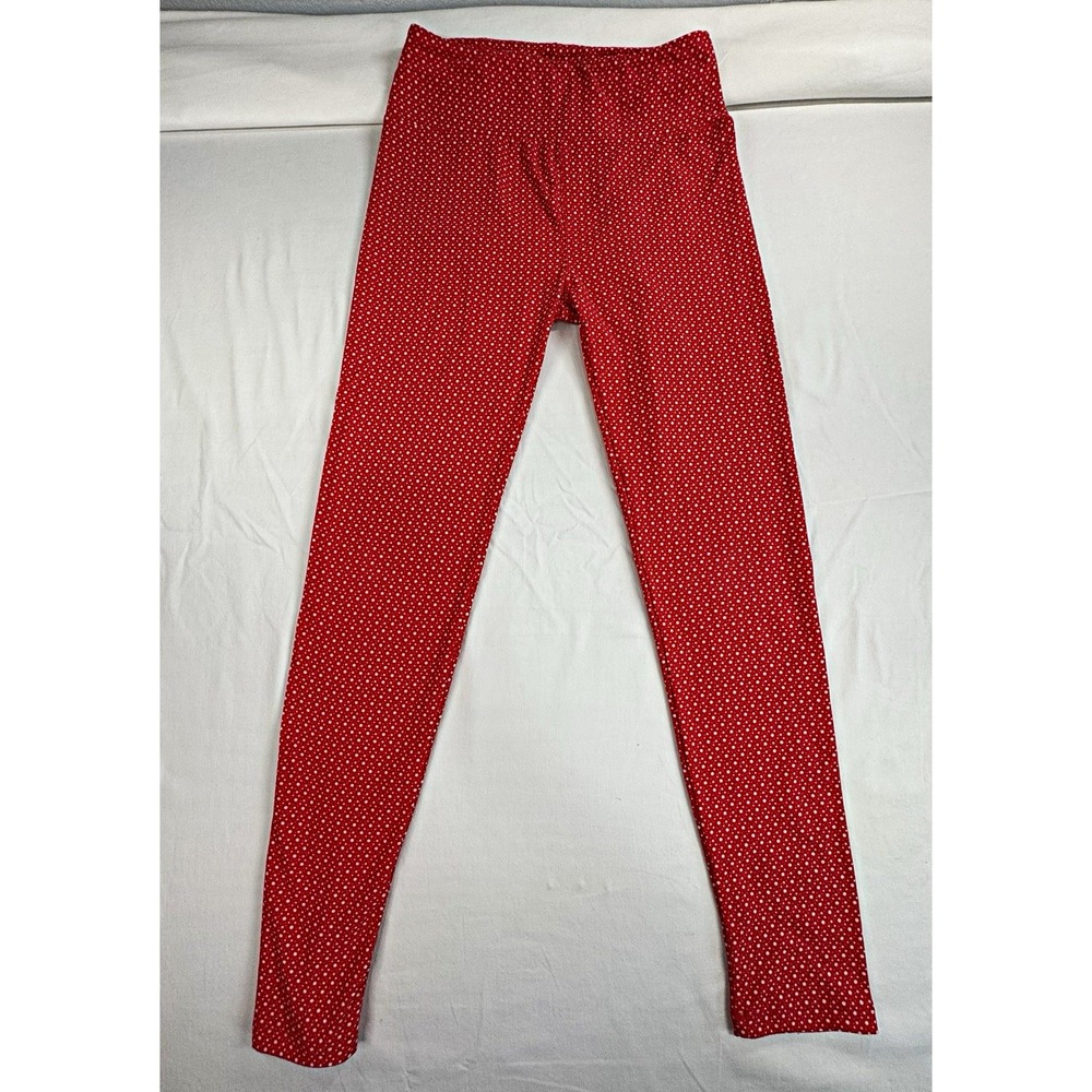 LuLaRoe Women's One Size Red/White Polka Dot High Rise Stretch Ankle Leggings